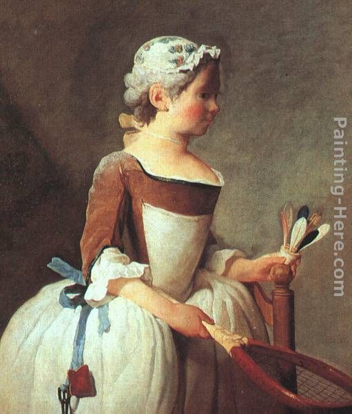Girl with Racket and Shuttlecock painting - Jean Baptiste Simeon Chardin Girl with Racket and Shuttlecock art painting